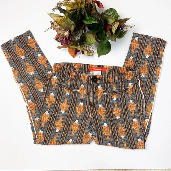 Anthropologie Cartonnier Fish Patterned Ankle Pants - Picture 3 of 16
